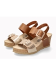 Camel Leather Smooth Women Wedge Heel Cork Sandal | Mephisto Women Cork Sandals | Sam's Tailoring Fine Women's Shoes