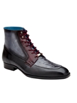 Black/Gray/Burgundy Ostrich Quill Italian Leather Greco Boot | Belvedere Dress Shoes Collection | Sam's Tailoring Fine Men's Clothing