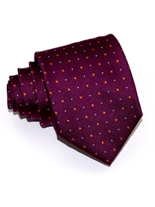 Burgundy With Micro Polka Dots Tailored Silk Tie | Italo Ferretti Ties Collection | Sam's Tailoring Fine Men's Clothing