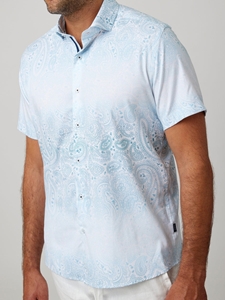 Light Blue Galactic Short Sleeve Men Shirt | Stone Rose Shirts Collection | Sam's Tailoring Fine Men Clothing