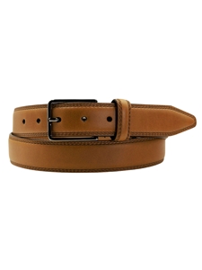 Cognac Handpainted Feathered Edge Men Belt | Lejon Dress Belts | Sam's Tailoring Fine Men's Clothing