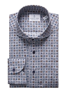 Blue Floral Printed Poplin Stretch Shirt | Emanuel Berg Sport Shirts Collection | Sam's Tailoring Fine Men's Clothing