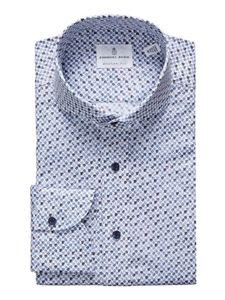 Blue Geometric Printed Poplin Men Sport Shirt | Emanuel Berg Sport Shirts Collection | Sam's Tailoring Fine Men's Clothing