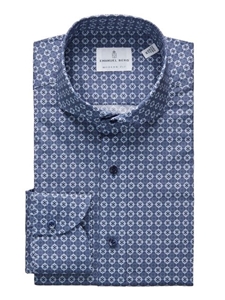 Dark Blue Geometric Printed Poplin Sport Shirt | Emanuel Berg Sport Shirts Collection | Sam's Tailoring Fine Men's Clothing