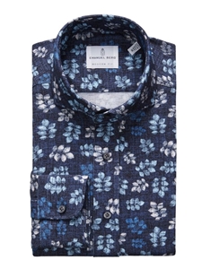 Blue Floral Premium Quality Jersey Knit Men Shirt | Emanuel Berg Sport Shirts Collection | Sam's Tailoring Fine Men's Clothing