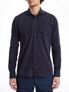 Navy Solid Luxe Corduroy Men's Sport Shirt | Emanuel Berg Sport Shirts Collection | Sam's Tailoring Fine Men's Clothing