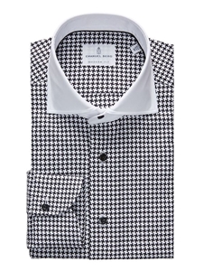 White Collar Houndstooth Twill Premium Luxury Dress Shirt | Emanuel Berg Dress Shirts Collection | Sam's Tailoring Fine Men's Clothing