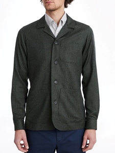 Dark Green Wool Flange D-Constructed Shirt Jacket | Emanuel Berg Jackets Collection | Sam's Tailoring Fine Men's Clothing