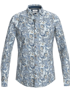 Smoke Blue Paisley Harold P Men's Shirt | Brax Men's Shirts Collection | Sam's Tailoring Fine Men Clothing