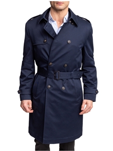 Navy Belted Cotton Stretch Trench Bridgeport Top Coat | Hart Schaffner Marx Top Coats Collection | Sam's Tailoring Fine Men's Clothing