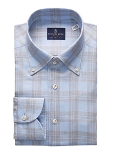 Bright Blue Herringbone Flannel Premium Luxury Shirt | Emanuel Berg Shirts | Sam's Tailoring Fine Men's Clothing