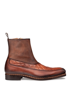 Dark Cognac Musico Contrast-Braided Dress Zip Boot | Mezlan Boots Collection | Sam's Tailoring Fine Men's Clothing