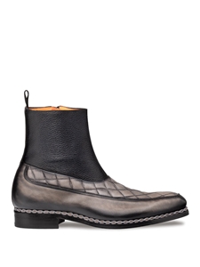 Dark Grey Musico Contrast-Braided Dress Zip Boot | Mezlan Boots Collection | Sam's Tailoring Fine Men's Clothing