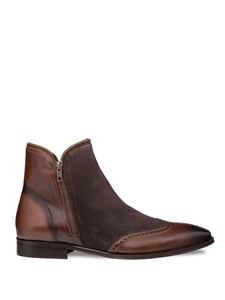 Brown Camilleri Calf/Suede Men's Wingtip Zip Boot | Mezlan Boots Collection | Sam's Tailoring Fine Men's Clothing