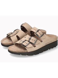 Light Taupe Nubuk Leather Buckle Men's Sandal | Mephisto Sandals | Sam's Tailoring Fine Men's Clothing