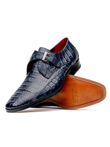 Navy B Stamps Caiman Crocodile Rovigo Buckle Shoe | Marco Di Milano Monk Strap Shoes | Sam's Tailoring Fine Men's Clothing