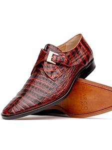 Cognac Stamps Caiman Crocodile Rovigo Buckle Shoe | Marco Di Milano Monk Strap Shoes | Sam's Tailoring Fine Men's Clothing