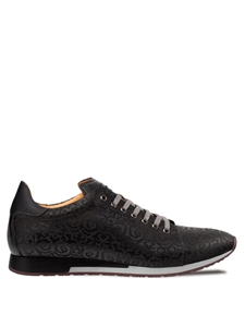 Black Portico Laser Print Leather Men's Sneaker | Mezlan Shoe Collection | Sam's Tailoring Fine Men's Clothing