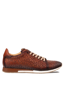 Cognac Portico Laser Print Leather Men's Sneaker | Mezlan Shoe Collection | Sam's Tailoring Fine Men's Clothing