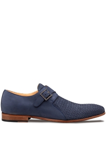 Blue Ayllon Woven Suede Men's Monk Strap Shoe | Mezlan Shoe Collection | Sam's Tailoring Fine Men's Clothing