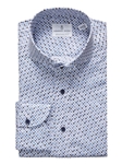 Blue Geometric Printed Poplin Men Sport Shirt | Emanuel Berg Sport Shirts Collection | Sam's Tailoring Fine Men's Clothing