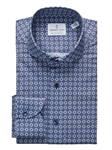 Dark Blue Geometric Printed Poplin Sport Shirt | Emanuel Berg Sport Shirts Collection | Sam's Tailoring Fine Men's Clothing