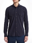 Navy Solid Luxe Corduroy Men's Sport Shirt | Emanuel Berg Sport Shirts Collection | Sam's Tailoring Fine Men's Clothing