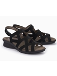 Black Hook & Loop Fastener Ankle Strap Nubuck Sandal | Women's Ankle Straps Sandal | Sams Tailoring