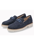 Jeans Blue Leather Velvet Handcrafted Women Moccasin | Mephisto Women Slip-Ons | Sam's Tailoring Fine Women's Shoes