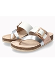 Silver Leather Smooth Women Flat Cork Sandal | Mephisto Women Cork Sandals | Sam's Tailoring Fine Women's Shoes