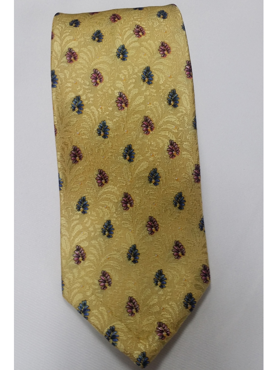 Golden With Blue And Pink Small Flowers 7 Fold Sudbury Tie | Robert ...