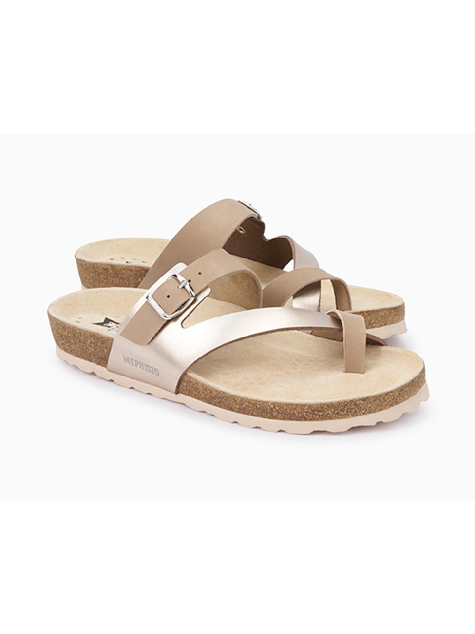 Sand Metallic Leather Cork Footbed Nubuck Sandal | Women Cork Footbed ...