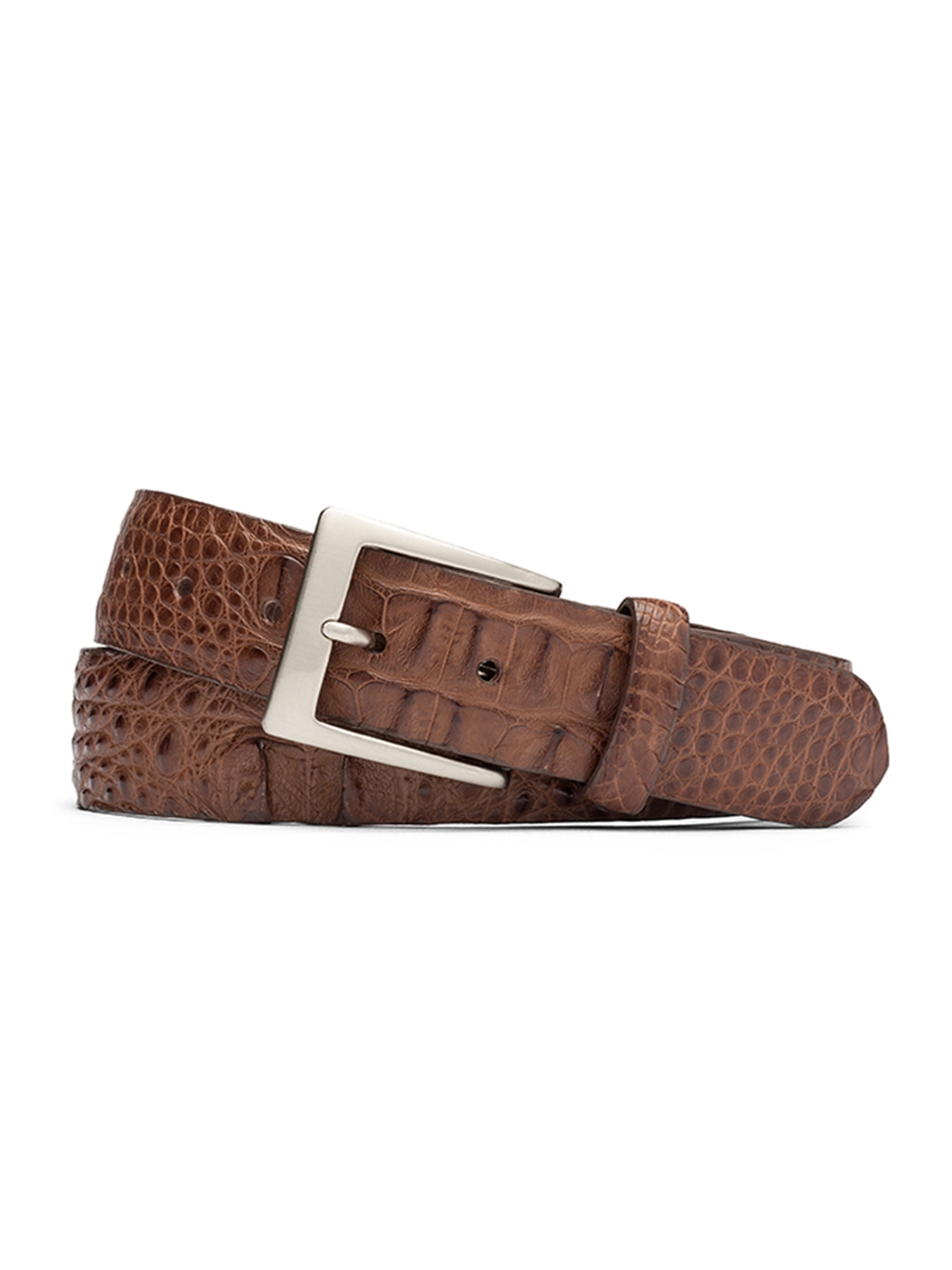 1-3/8 Matte American Alligator Belt with Brushed Nickel and Gold Buck -  w.kleinberg