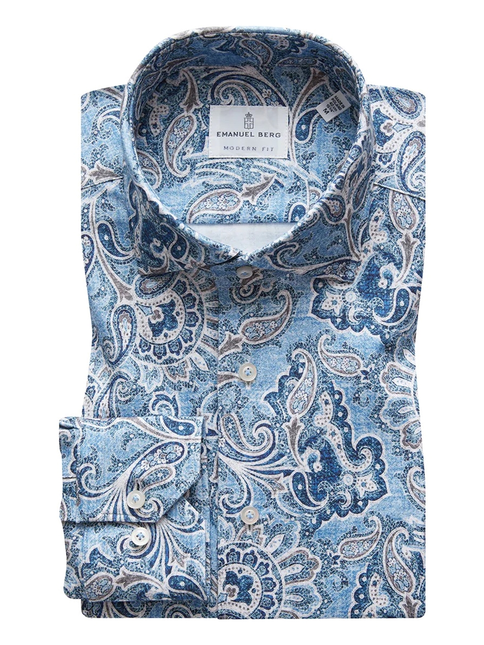 Blue & Navy Paisley Modern 4Flex Stretch Knit Shirt | Emanuel Berg ...