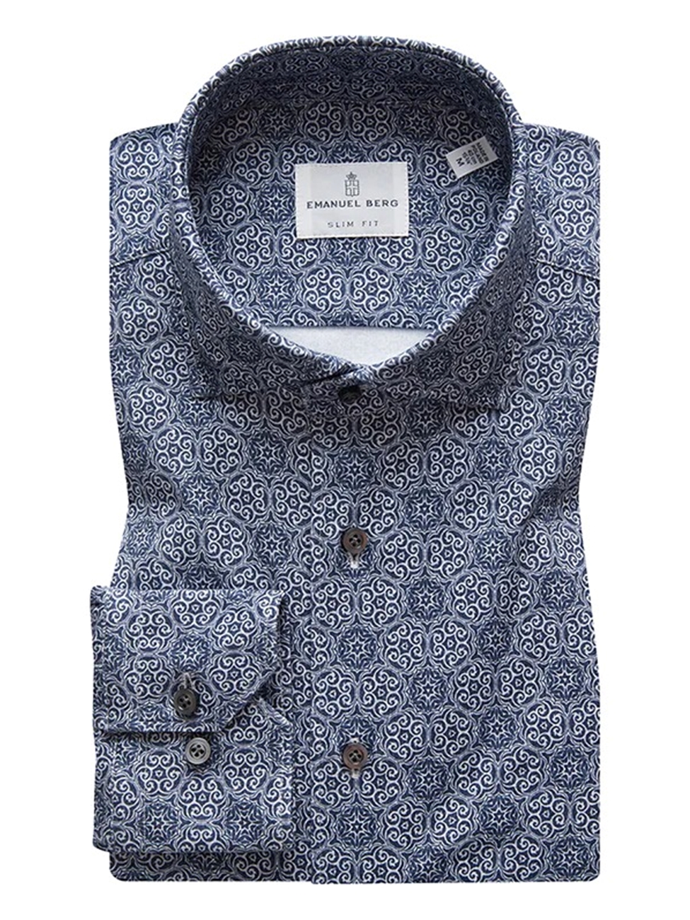 White & Navy Geometric Modern Knit | Sam\'s Shirts Clothing | Sport Emanuel Fine Stretch Tailoring Berg Shirt 4Flex Men