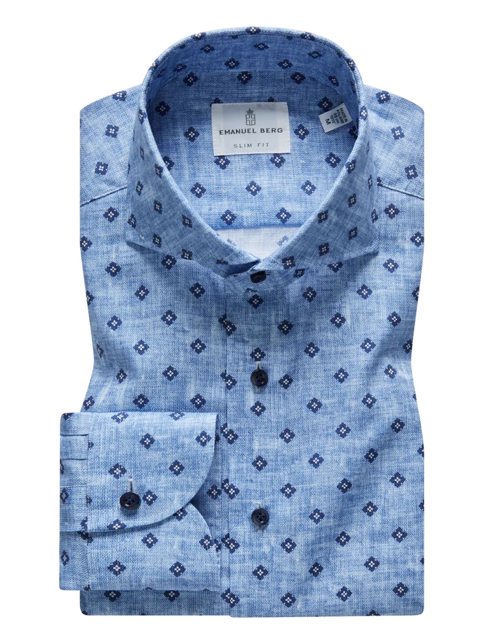 Navy, Blue & White Geometric Textured Crinkle Hybrid Shirt | Emanuel ...