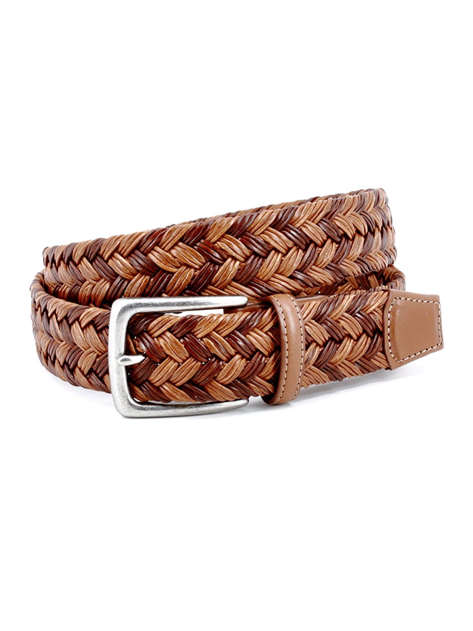 Cognac & Tan Italian Braided Leather Two Tonal Belt, Torino Leather Belts  Collection