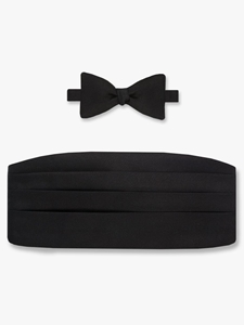 Black Satin Silk Bow Tie & Cummerbund Set | Bow Tie & Cummerbund Collection | Fine Men's Clothing