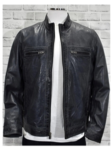 Black Brecken Charcoal Leather Men's Jacket | Marcello Sport Outerwear Collection | Sam's Tailoring Fine Men's Clothing