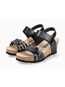 Black Leather Smooth Heel Women's Cork Sandal | Mephisto Women Cork Sandals | Sam's Tailoring Fine Women's Shoes