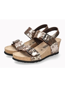 Dark Brown Leather Fancy Print Women Cork Sandal | Mephisto Women Cork Sandals | Sam's Tailoring Fine Women's Shoes