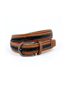 Saddle/Navy Two Tone Italian Herringbone Stretch Leather Belt