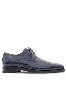 Blue Golfo Plain Toe Crocodile Men's Derby Shoe | Mezlan Shoes Collection | Sam's Tailoring Fine Men's Clothing