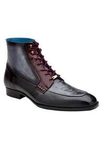 Black/Gray/Burgundy Ostrich Quill Italian Leather Greco Boot | Belvedere Dress Shoes Collection | Sam's Tailoring Fine Men's Clothing