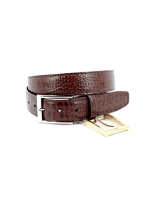 Acorn Brown Alligator Grain Embossed Calfskin Men'S Belt | Torino Leather Dress Casual Belts Collection | Sam's Tailoring Fine Men's Clothing