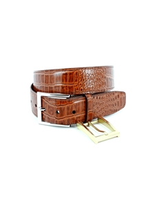 Saddle Tan Alligator Grain Embossed Calfskin Men'S Belt | Torino Leather Dress Casual Belts Collection | Sam's Tailoring Fine Men's Clothing