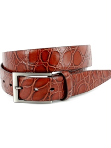 Brandy Tortoise Shell Embossed Italian Calfskin Men'S Belt | Torino Leather Dress Casual Belts Collection | Sam's Tailoring Fine Men's Clothing