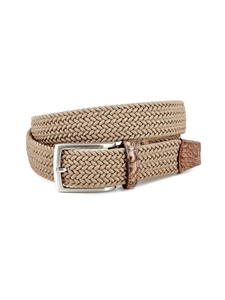 Camel Italian Rayon Stretch Fabric Belt With Genuine Caiman Belt | Torino Leather Resort Casual Belts Collection | Sam's Tailoring Fine Men's Clothing