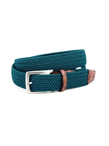 Teal Italian Rayon Stretch Fabric Belt With Genuine Caiman Belt | Torino Leather Resort Casual Belts Collection | Sam's Tailoring Fine Men's Clothing