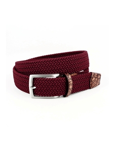 Burgundy Italian Rayon Stretch Fabric Belt With Genuine Caiman Belt | Torino Leather Resort Casual Belts Collection | Sam's Tailoring Fine Men's Clothing